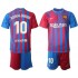 Camisola FC Barcelona Ronaldinho 10 Criança Equipamento Primeiro 2021-2022 Manga Curta
